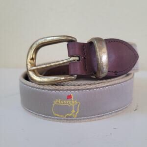 Masters Golf Belt Mens 38/95 Beige Canvas Leather Brass Buckle Augusta National